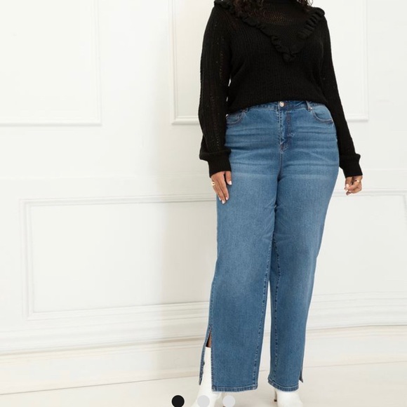 Eloquii Element Straight Leg Jeans with Slit - Picture 2 of 3